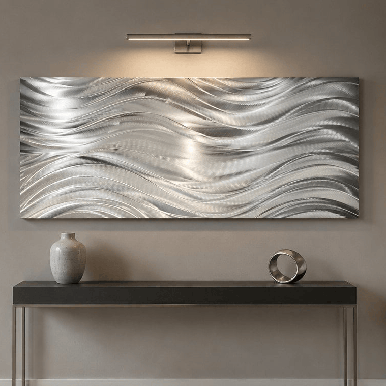 Silver Waves in Motion - Metal Wave Wall Art 18"x46"