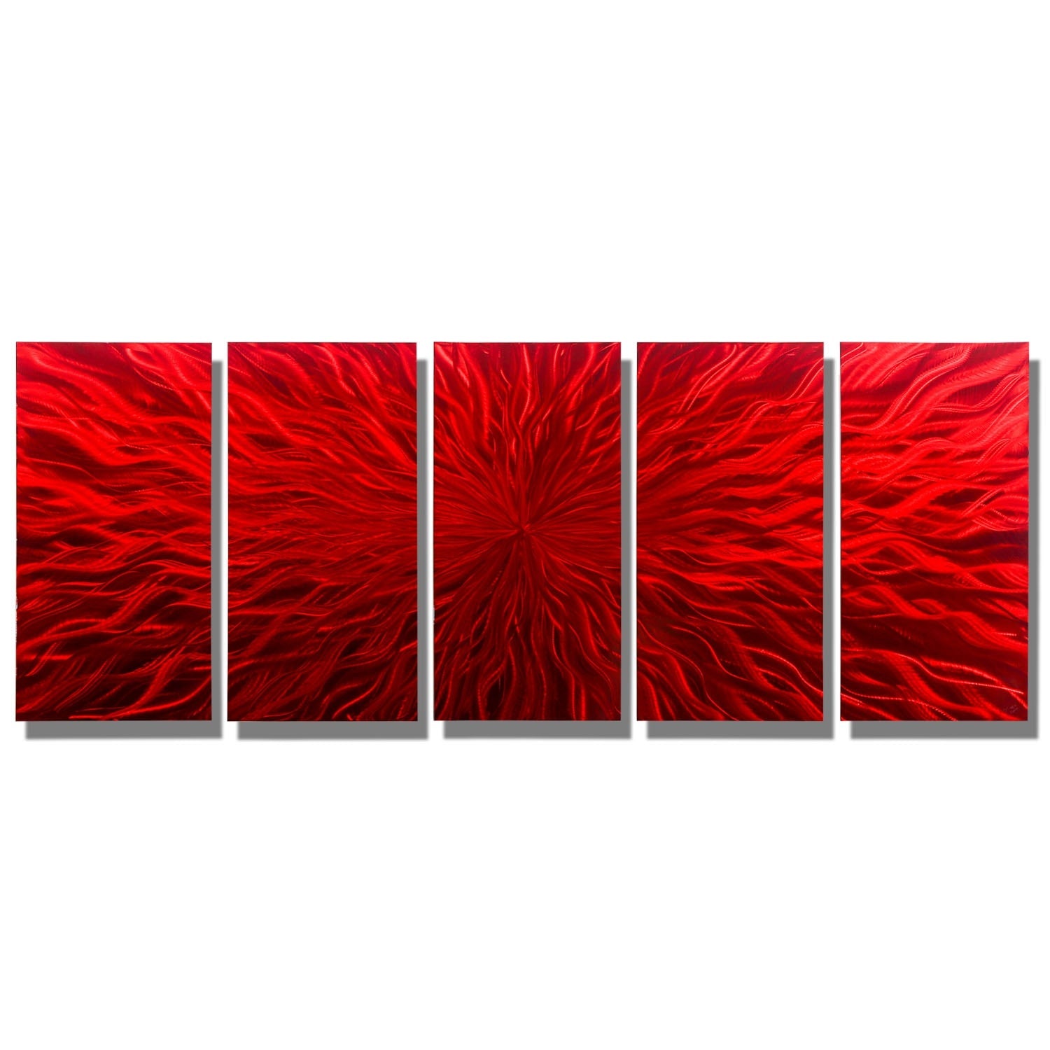 Crimson Ignition - 5-Panel Metal Wall Art 64"x24"