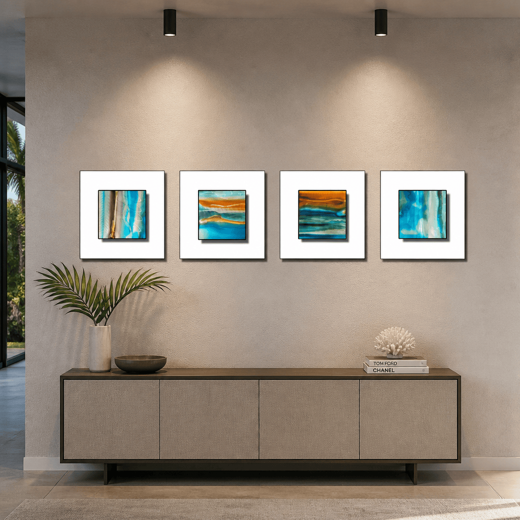 Coastal Drift - Four-Panel Metal Wall Art Set 12"x12" Each