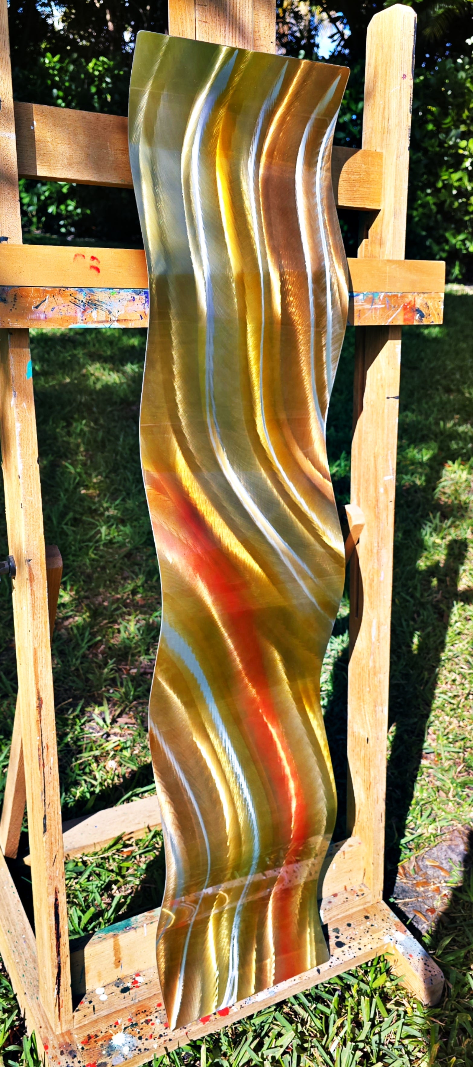Golden Cascade - Metal Wave Art 10"x46"