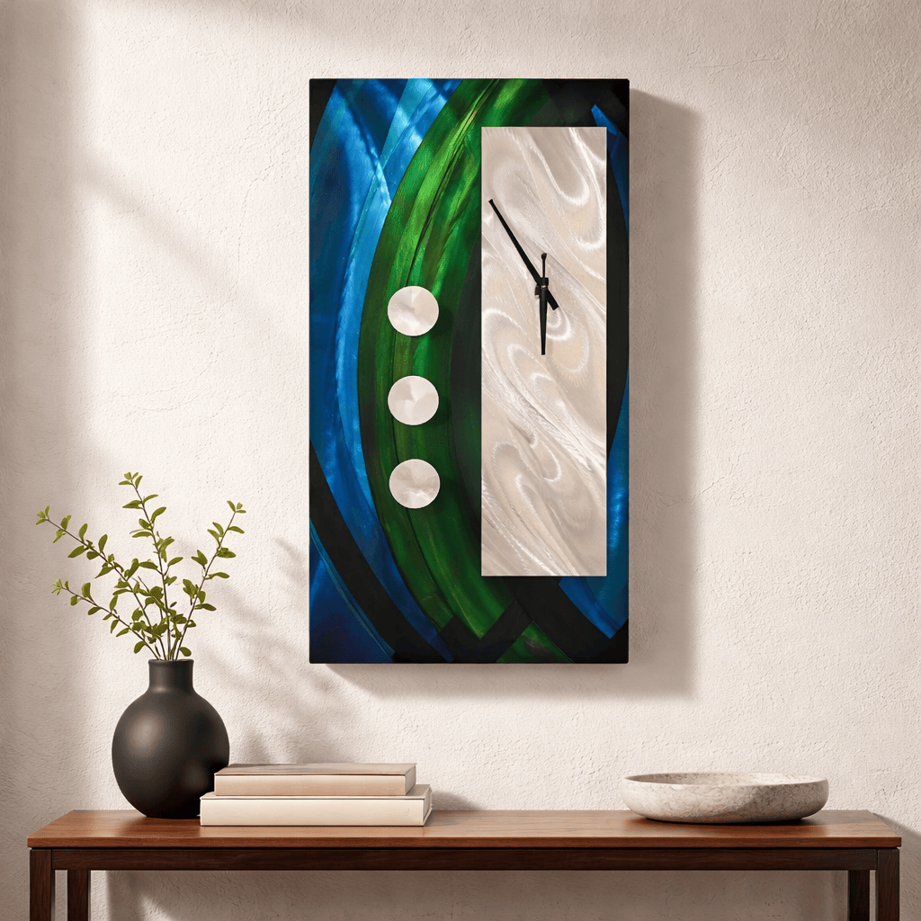 Emerald Tide - Metal Wall Clock 12"x24"