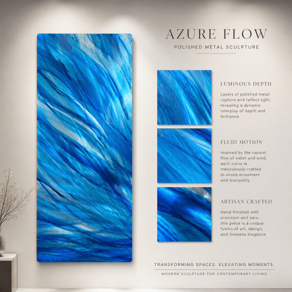 Azure Flow - Metal Wall Art 10"x24"