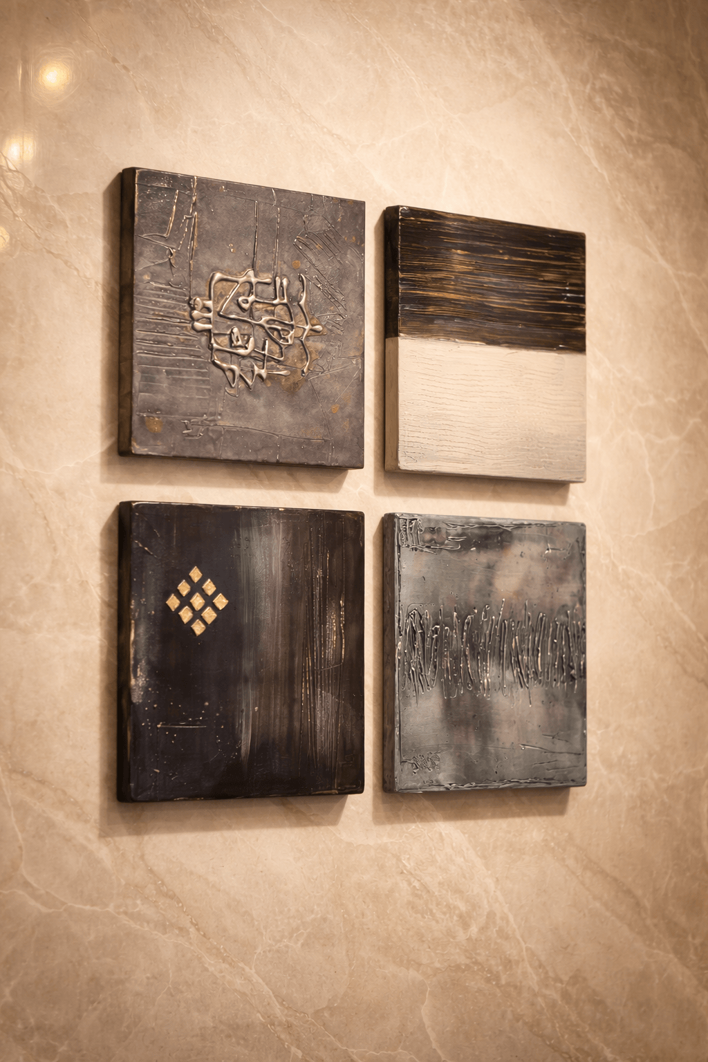Iron Verse - 4-Panel Mixed Media Metal Wall Art Set 8"x8" Each
