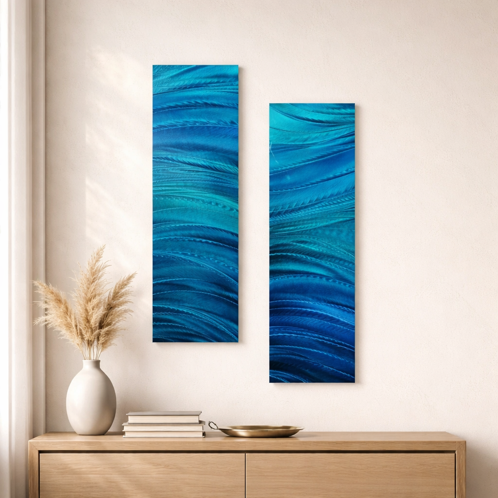 Azure Flow - Metal Wave Wall Art Set of 2 (12"x36" each) (gem p49)