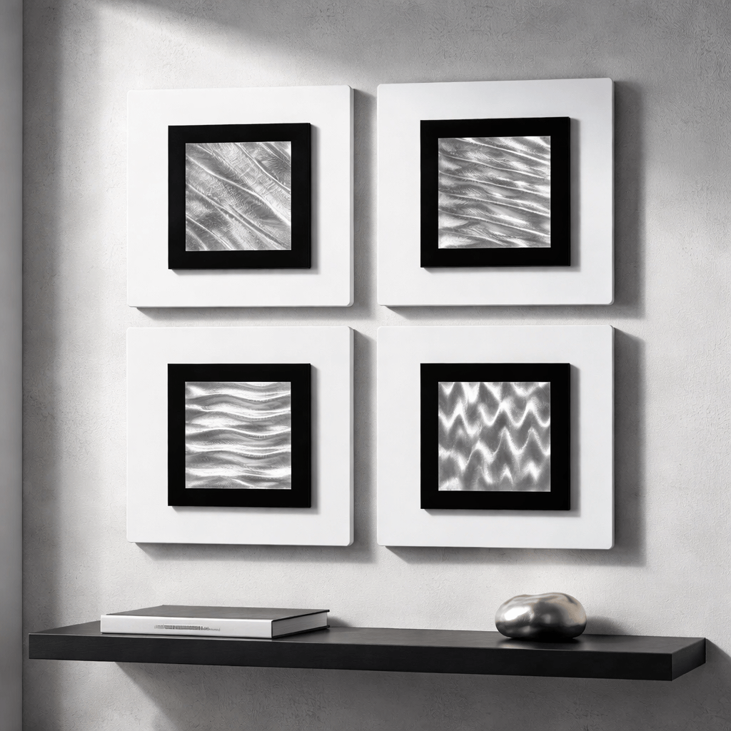 Still Waters Gallery - 4-Panel Framed Metal Wall Art Set 12"x12" Each