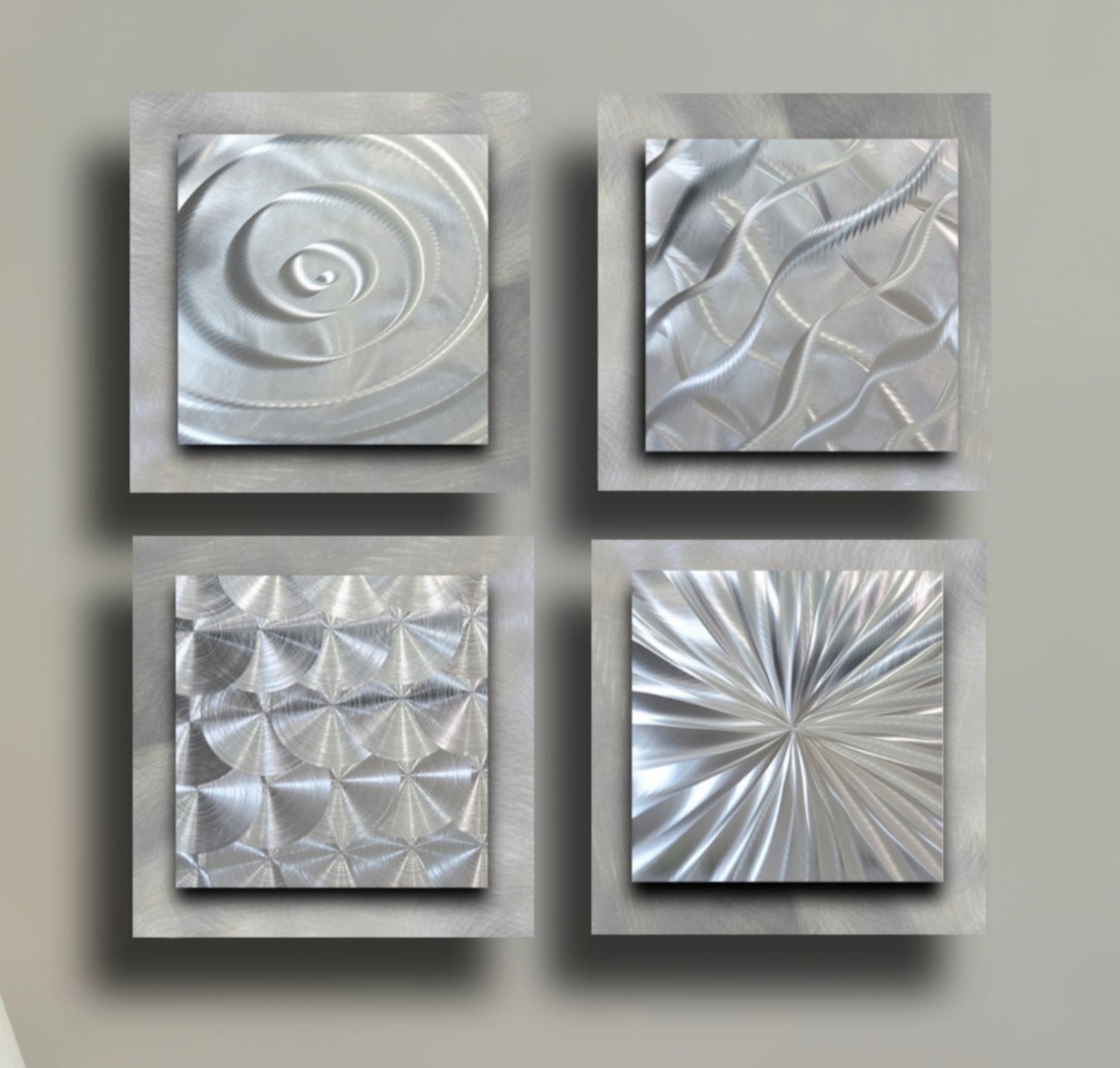 Lunar Echo - 4-Panel Framed Metal Wall Art Set 12"x12" Each