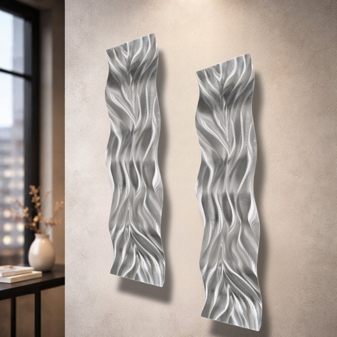 Silver Stillness - Metal Wave Wall Art 10"x46"