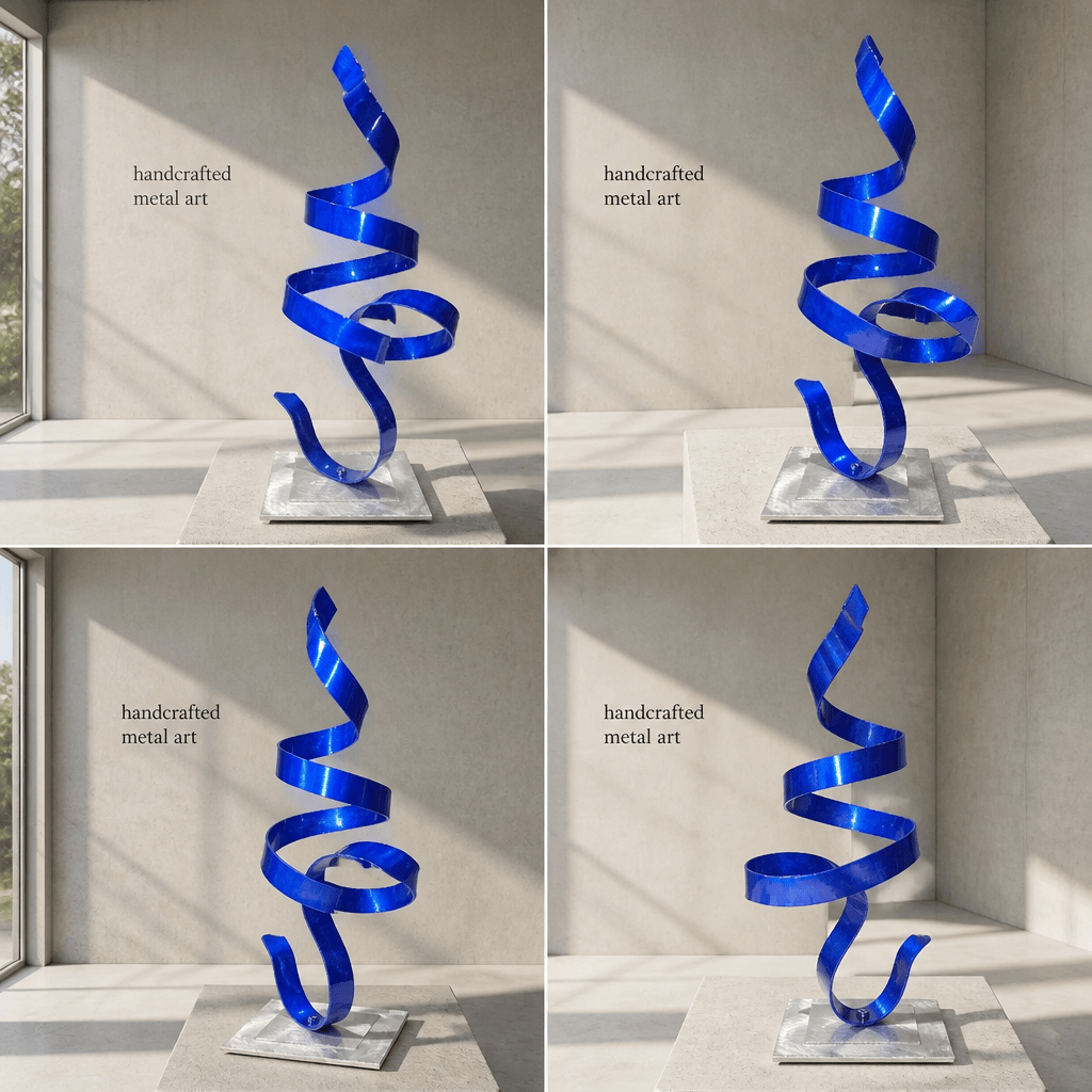 (The Coil) - Blue Metal Sculpture 18"x8"x8"