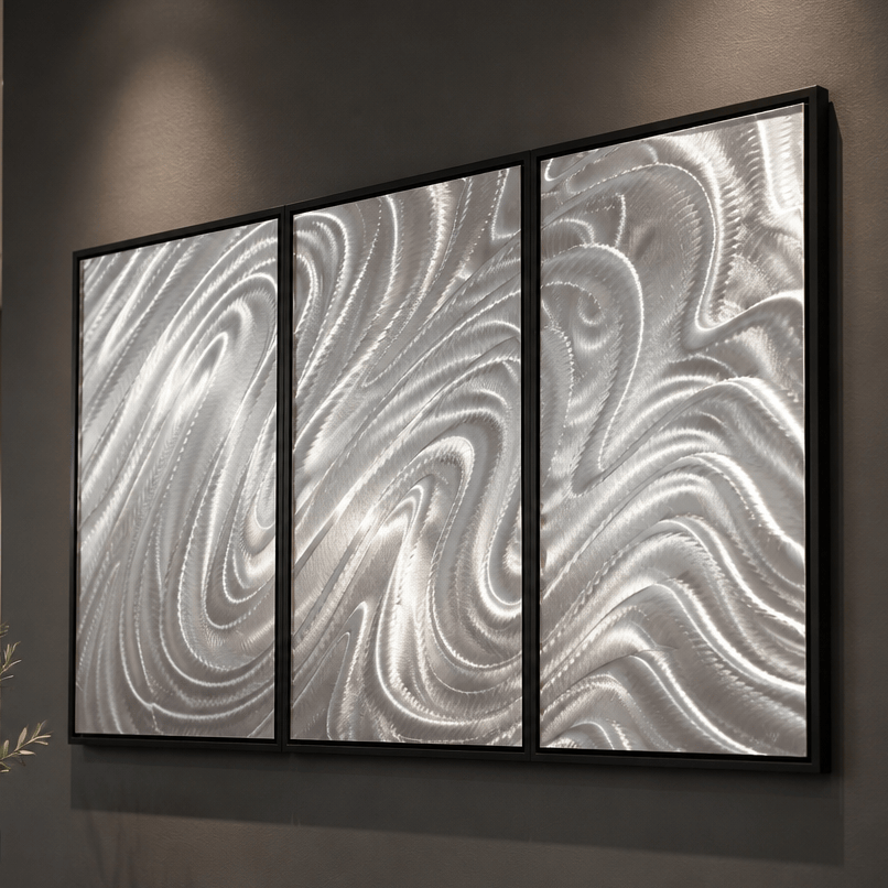 The Current - Three-Panel Brushed Aluminum Wall Art 40"x27"