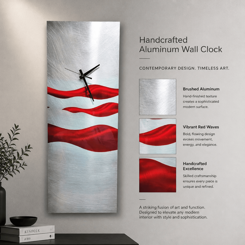 (Scarlet Current) - Metal Wall Clock 8"x24"