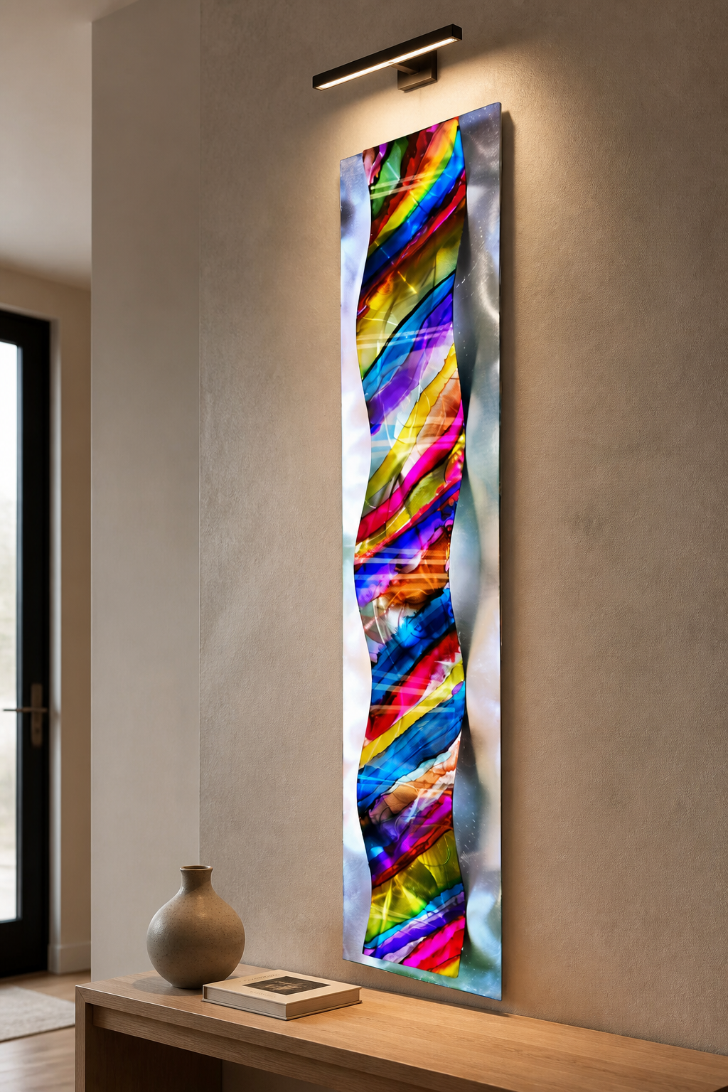 Rainbow Drift - Metal Wave Wall Art 47"x10"