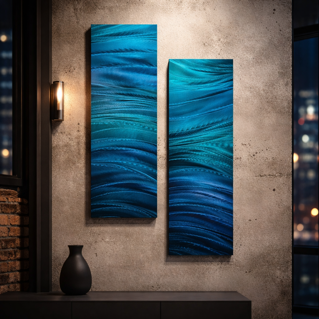 Azure Flow - Metal Wave Wall Art Set of 2 (12"x36" each) (gem p49)