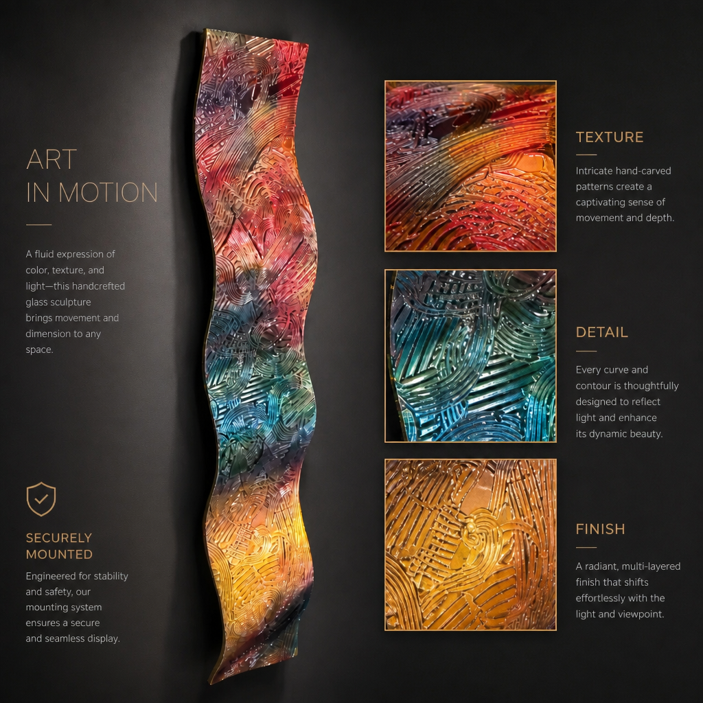 Color Surge Wave - Metal Wave Wall Art 46"x6"