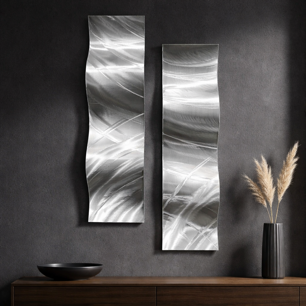 Silver Drift - Metal Wave Wall Art Set of 2 (6"x24" each) (gem w 36)