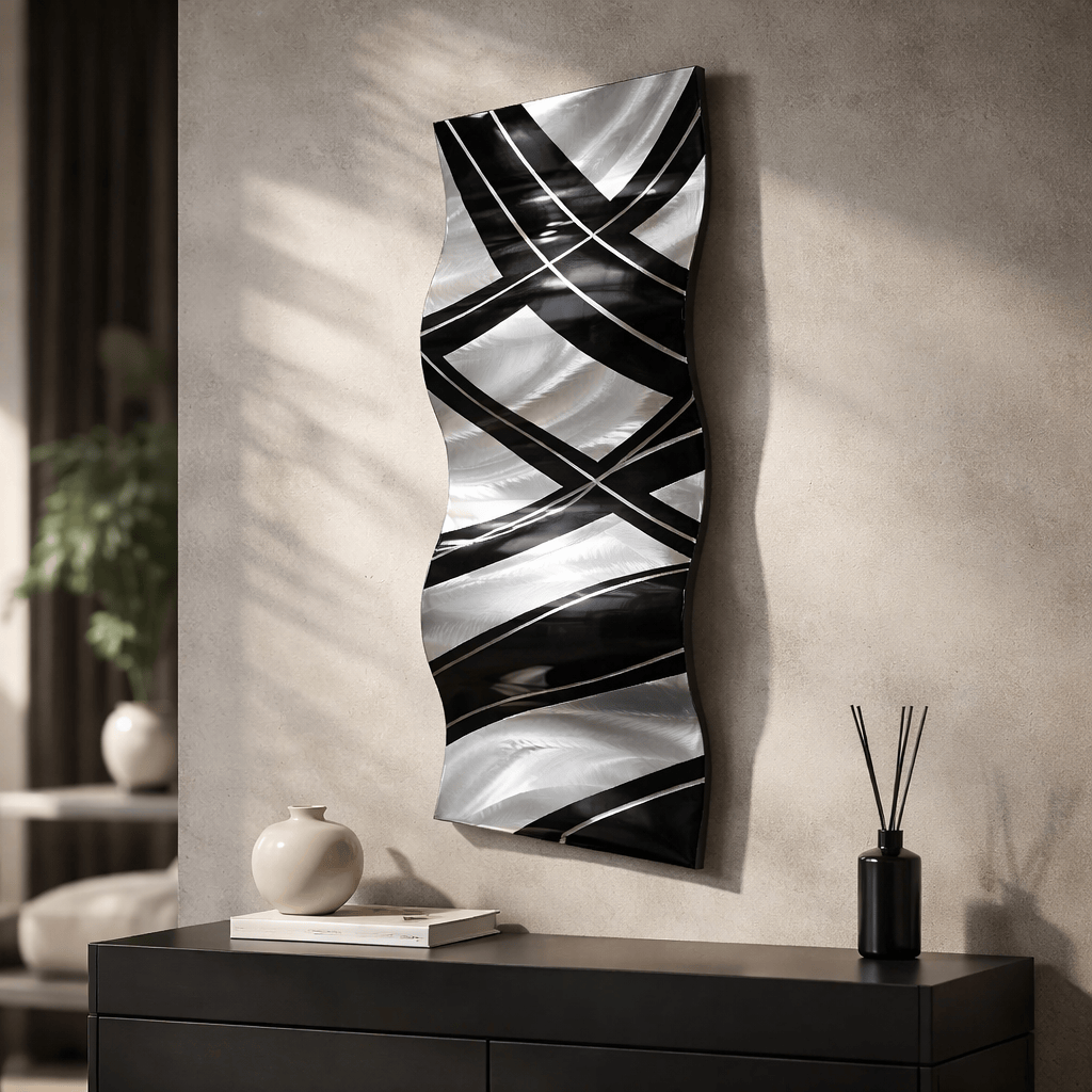Silver Lattice Wave - Metal Wall Art 9"x23" gem w28