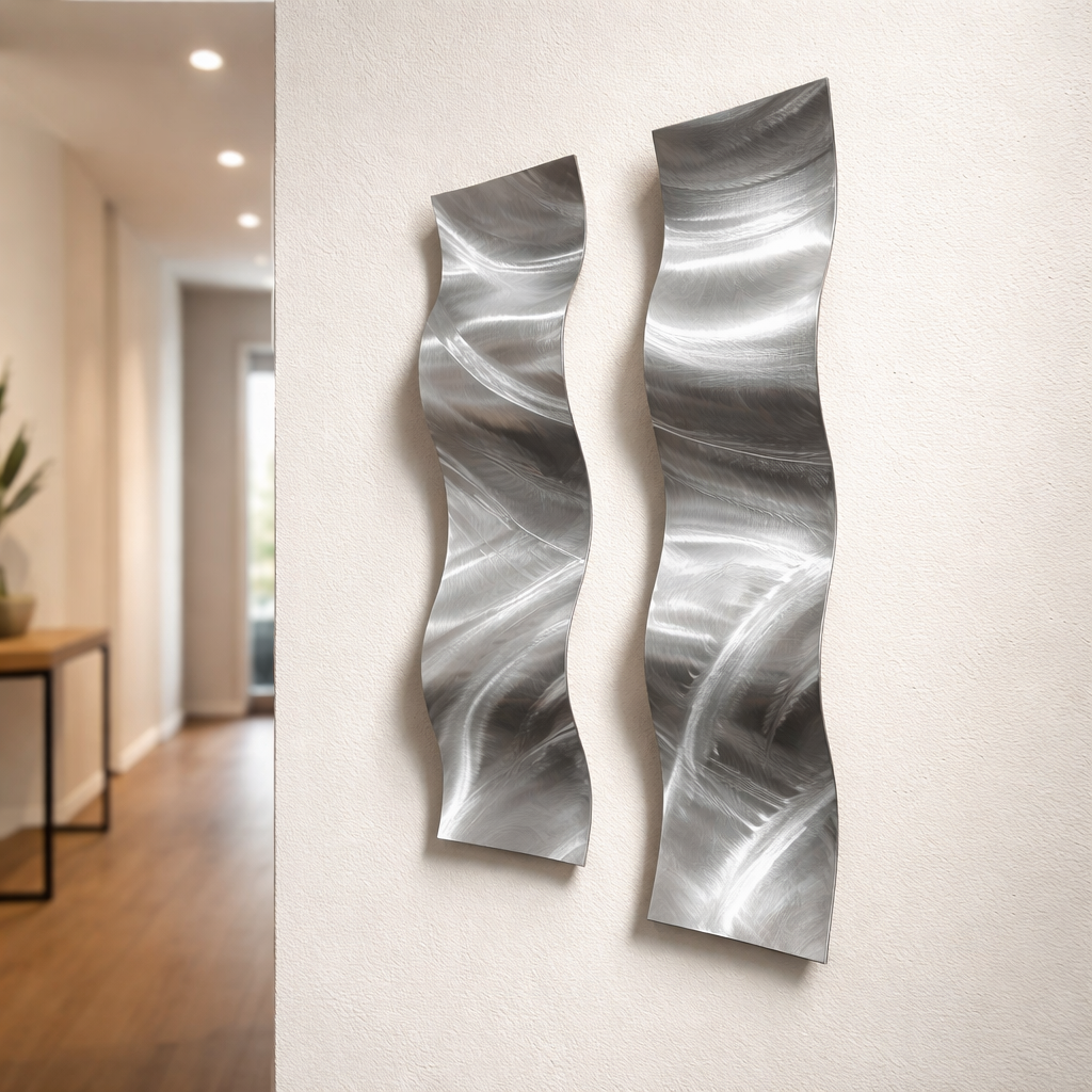 Silver Drift - Metal Wave Wall Art Set of 2 (6"x24" each) (gem w 36)