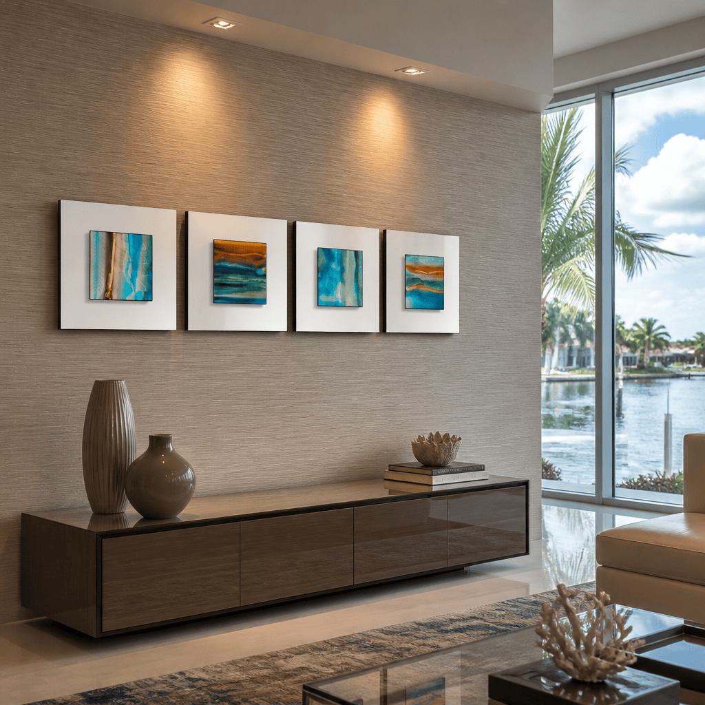 Coastal Drift - Four-Panel Metal Wall Art Set 12"x12" Each