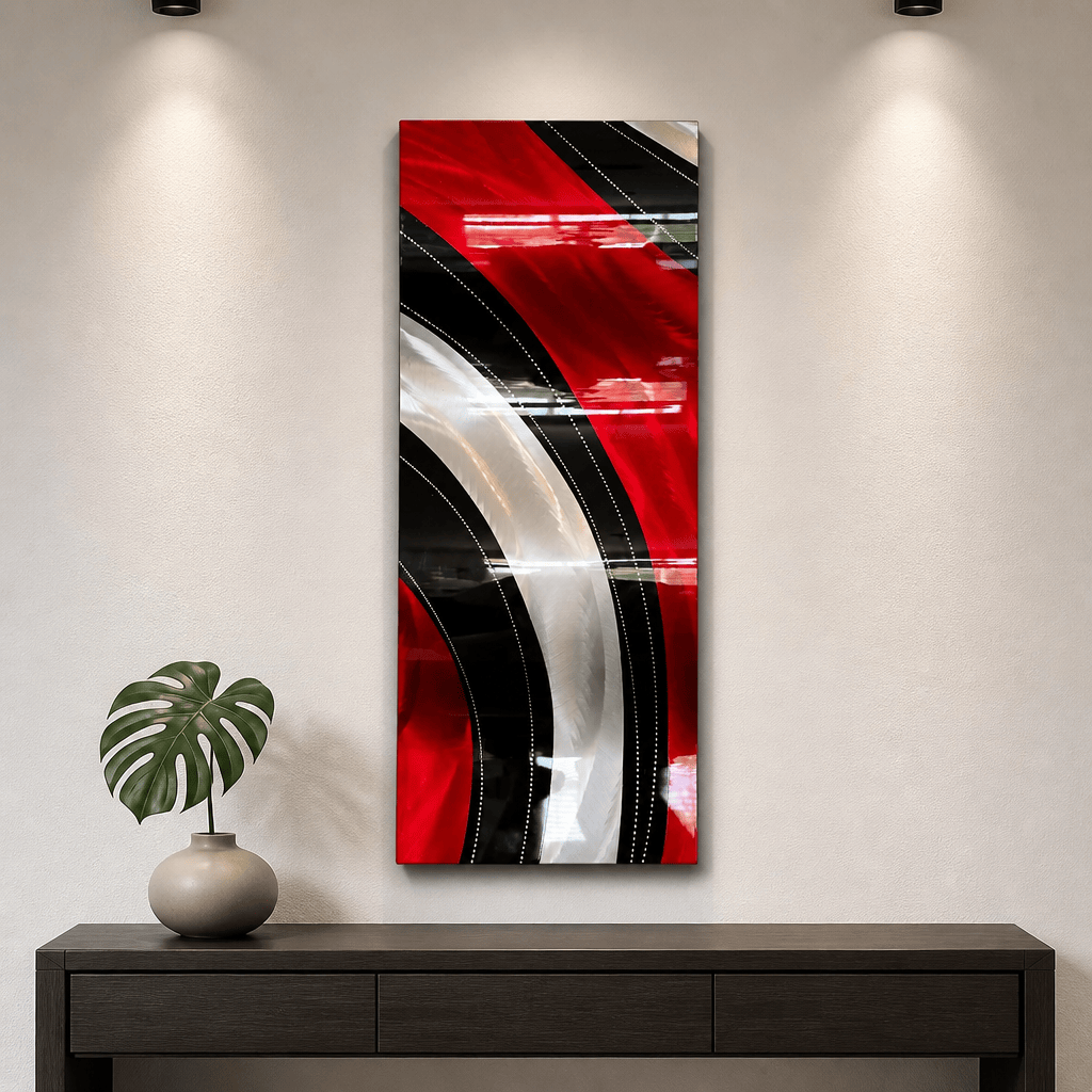 Crimson Drift Wave- Metal Wall Art 12"x23"