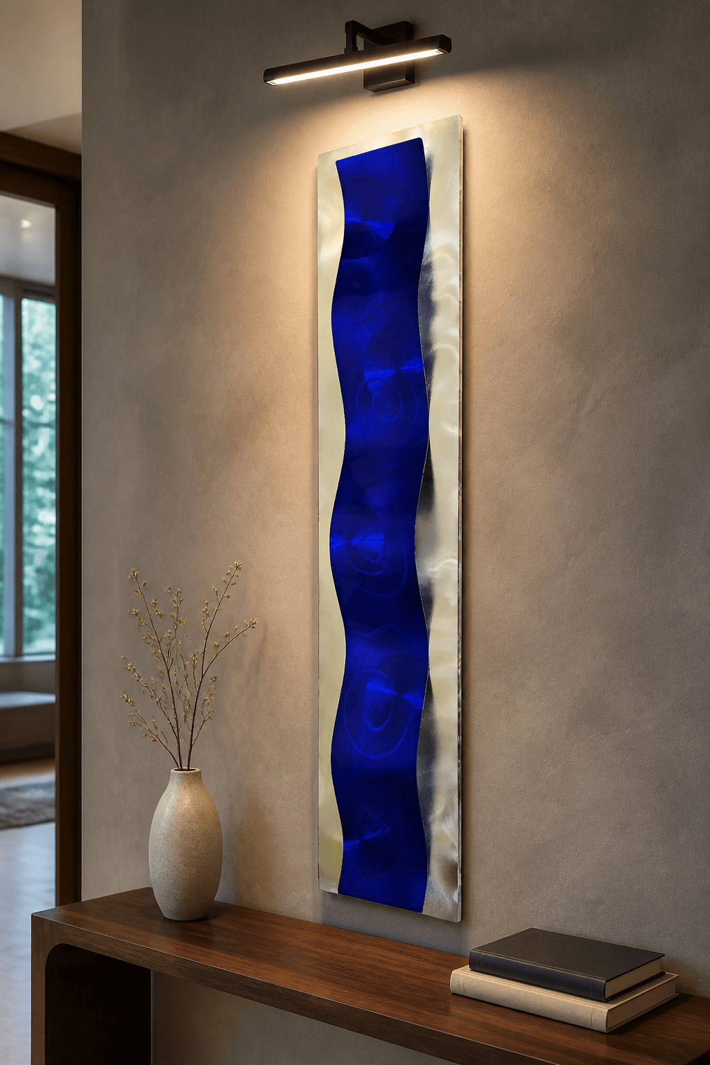 Cobalt Tide - Metal Wave Wall Art 10"x46"