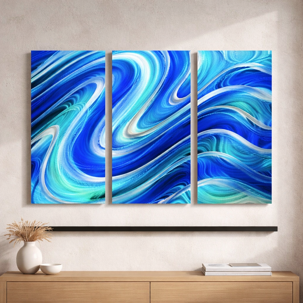 Serenity Pool - 3-Panel Metal Wave Wall Art (24"x38" overall)