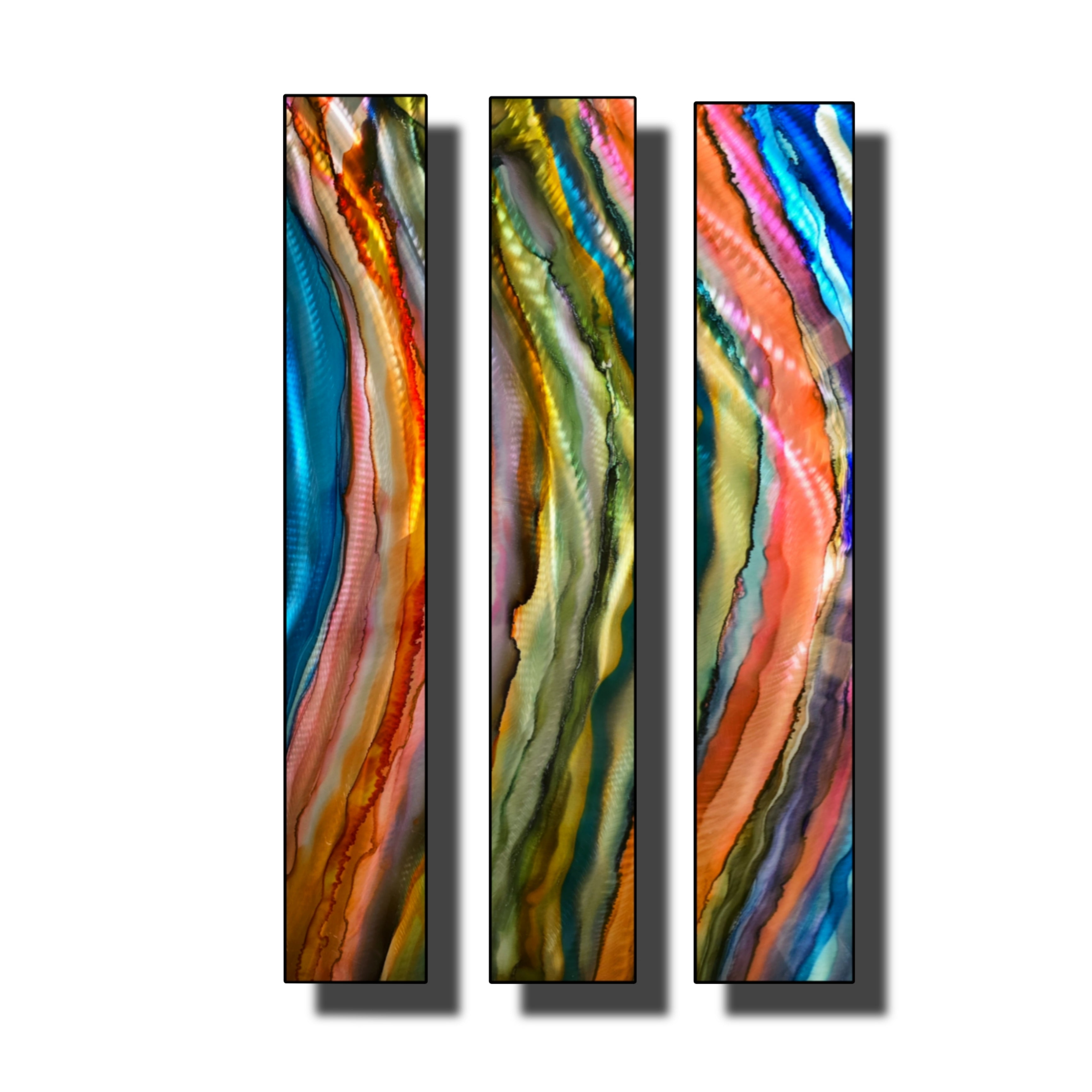 River of Color - 3-Piece Abstract Metal Wall Art Set 8"x48" Each