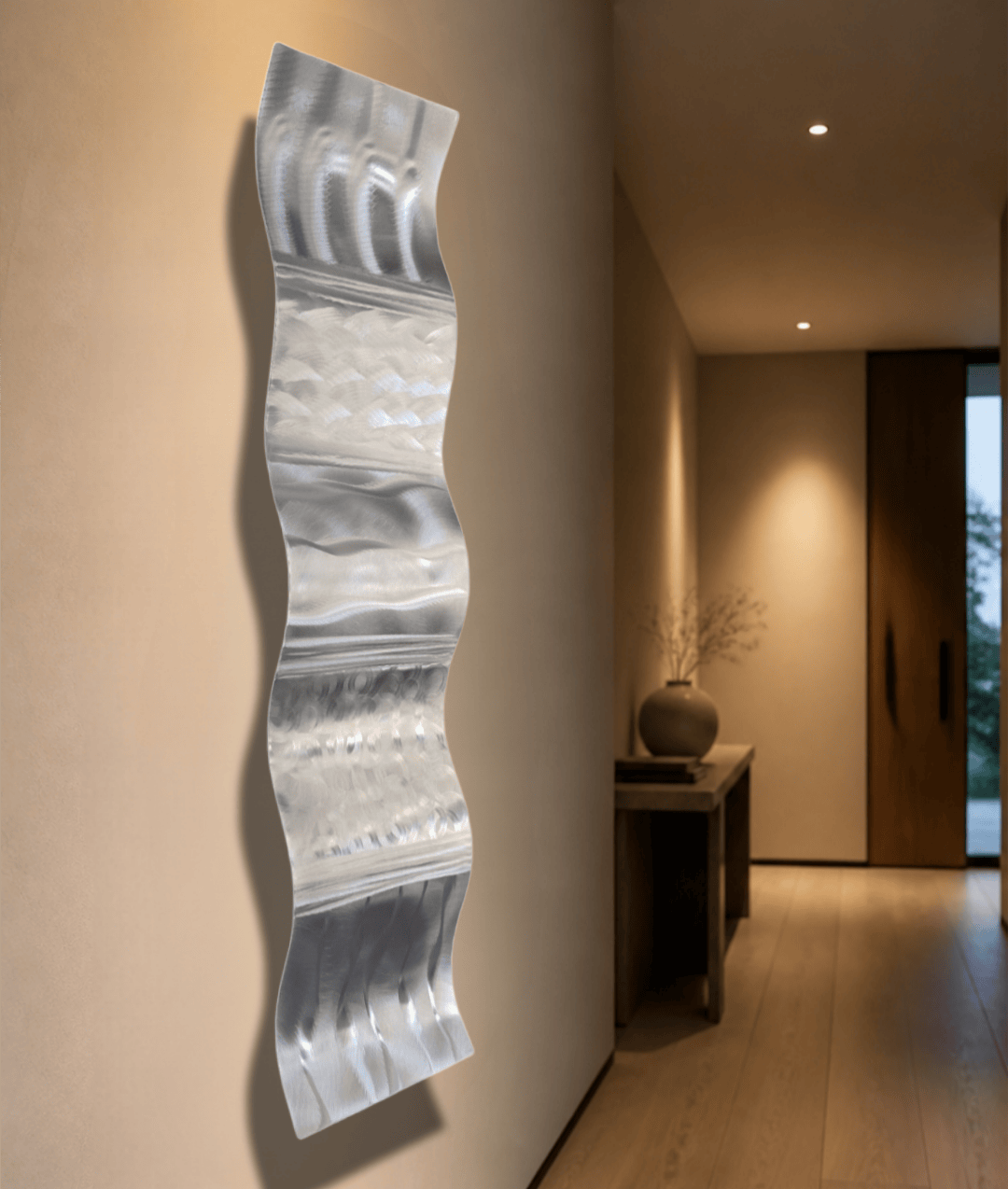 Sterling Flow - Metal Wave Wall Art 46"x10"