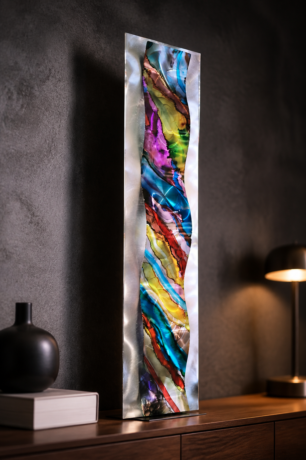 Rainbow Drift - Metal Wave Wall Art 47"x10"