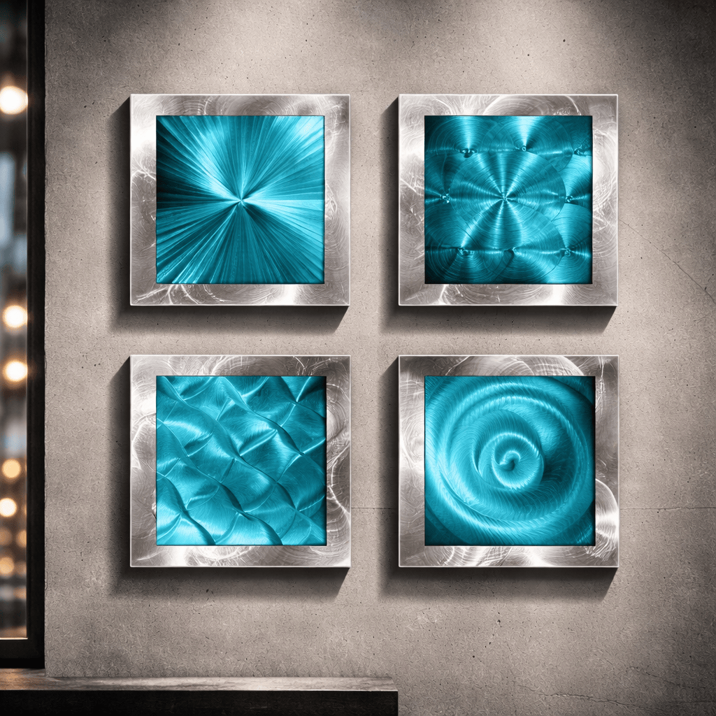 Tidal Sanctuary - 4-Panel Framed Metal Wall Art Set 12"x12" Each