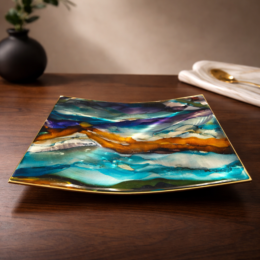 Tidal Harmony - Metal Decorative Tray  10"x10"