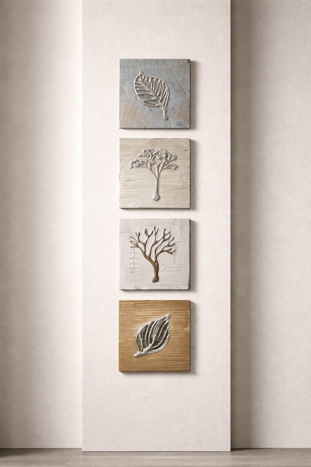 Quiet Grove - 4-Panel Metal Wall Art Set 6"x6" Each