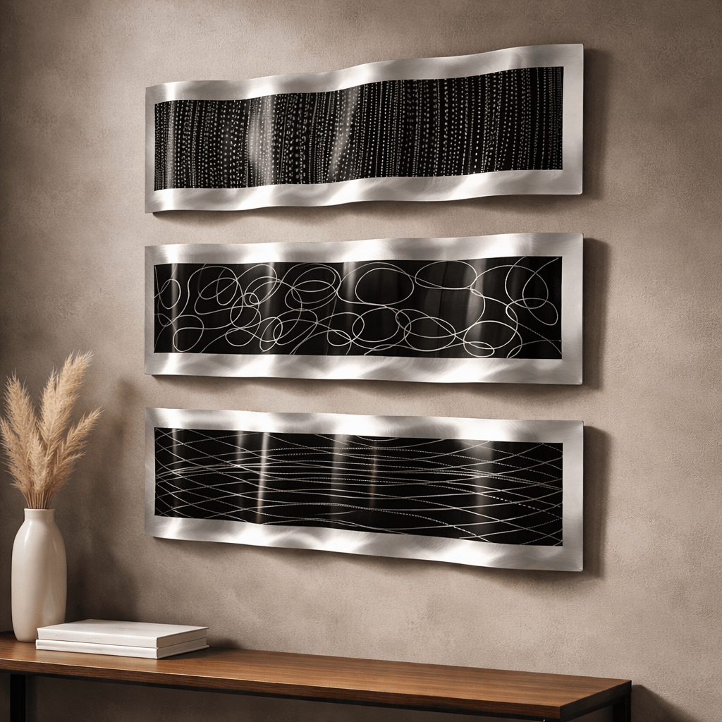 Midnight Current - Metal Wall Art Triptych 10"x32" (each)