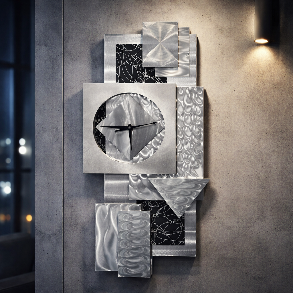 Silent Geometry - Metal Wall Clock 12"x36" (reunited)