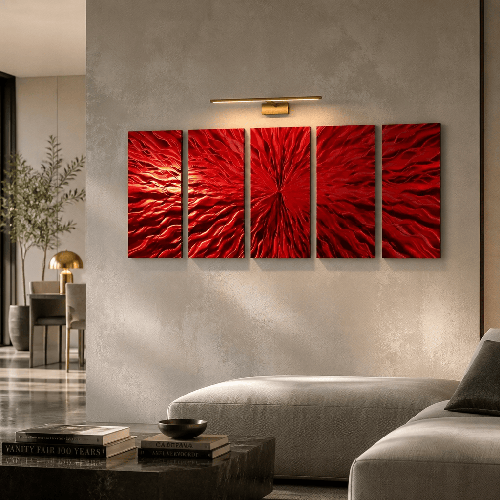 Scarlet Surge - 5-Panel Metal Wall Art 24"x64"