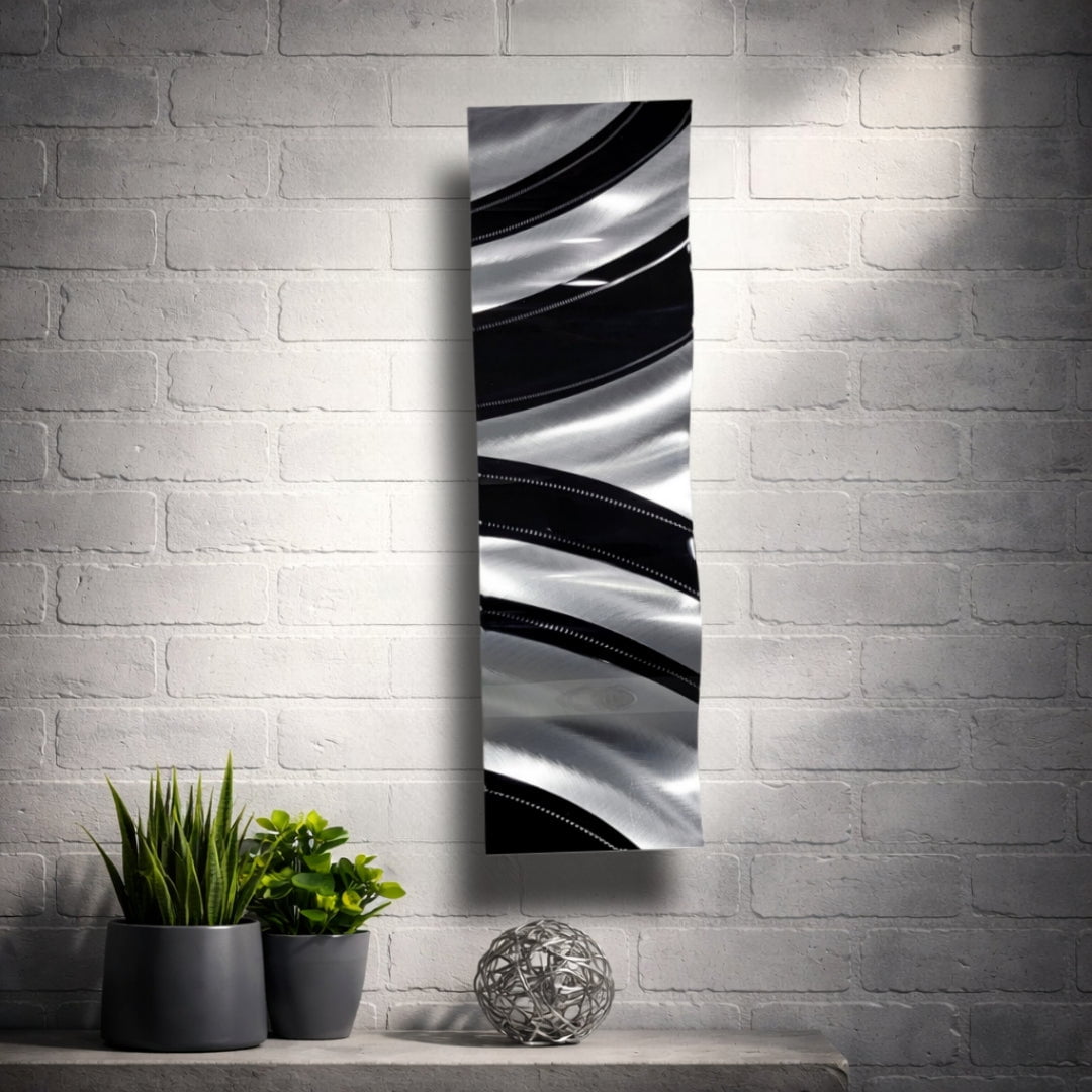 Obsidian Drift - Metal Wave Wall Art 6"x24"