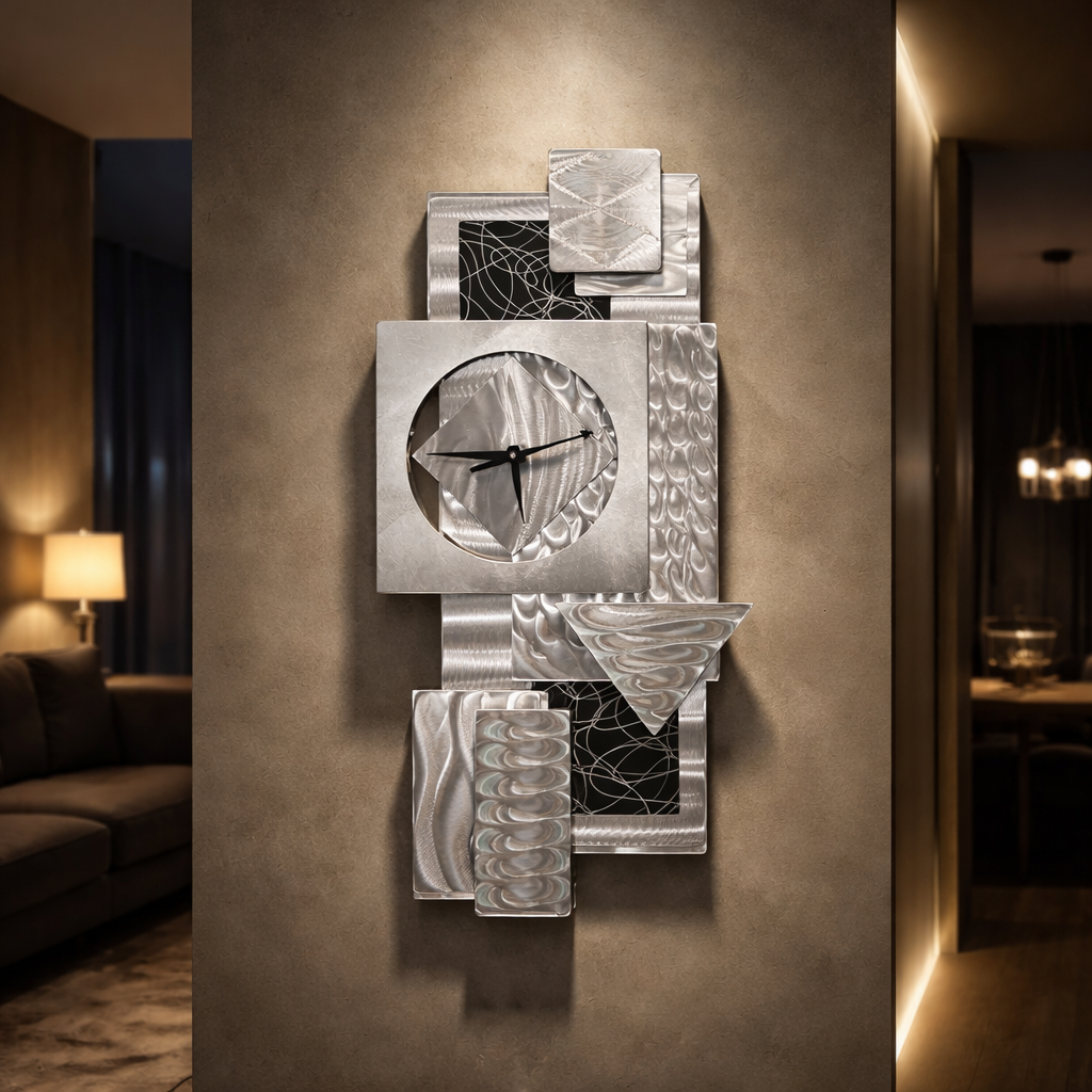 Silent Geometry - Metal Wall Clock 12"x36" (reunited)
