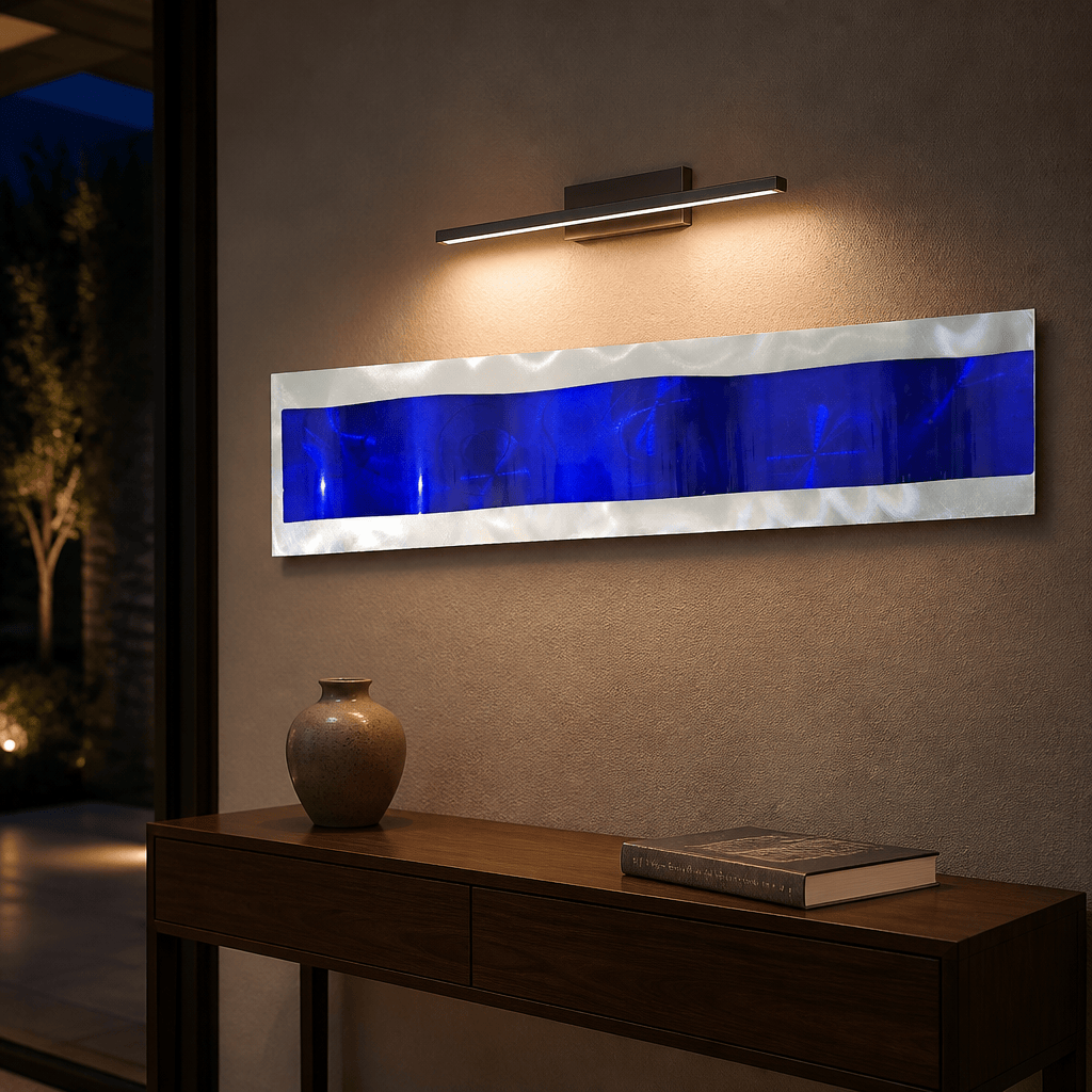 Cobalt Tide - Metal Wave Wall Art 10"x46"