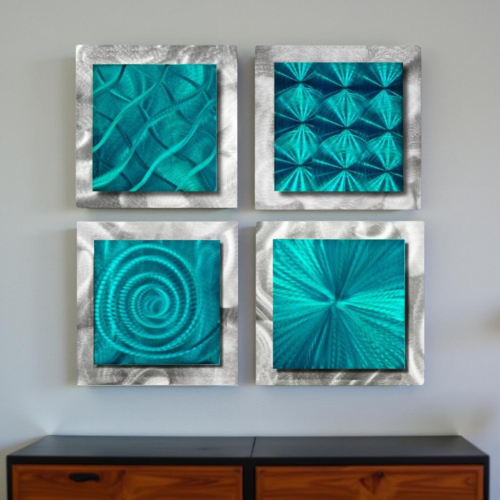 Teal Meditation - 4-Piece Metal Wall Art Set 12"x12"