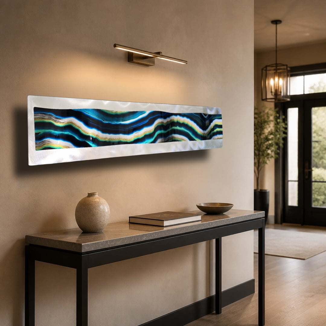 Agate Tide - One-of-a-Kind Metal Wave Wall Art 47"x10"