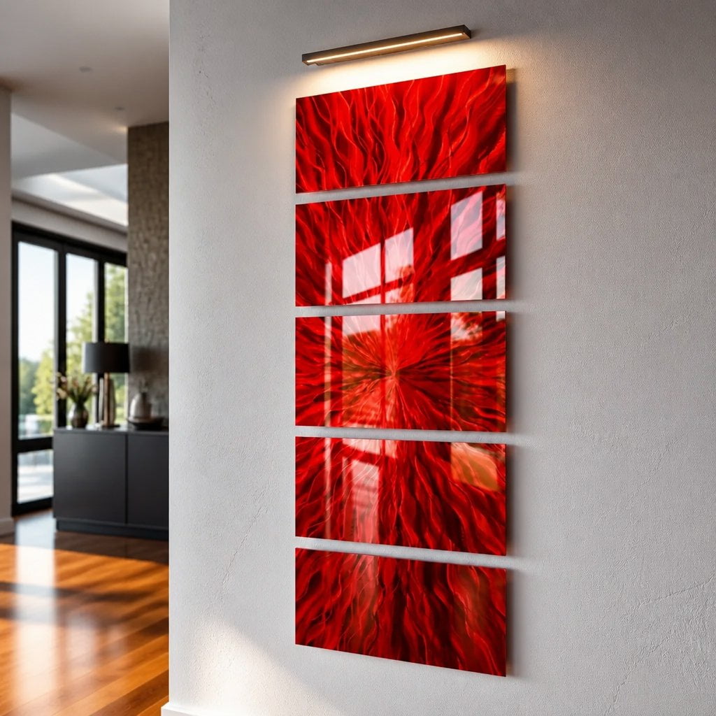 Scarlet Surge - 5-Panel Metal Wall Art 24"x64"