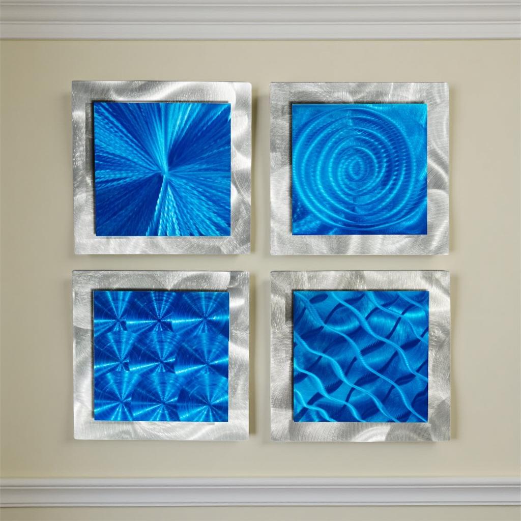 Deep Blue Reflections - 4-Piece Metal Wall Art Set 12"x12"