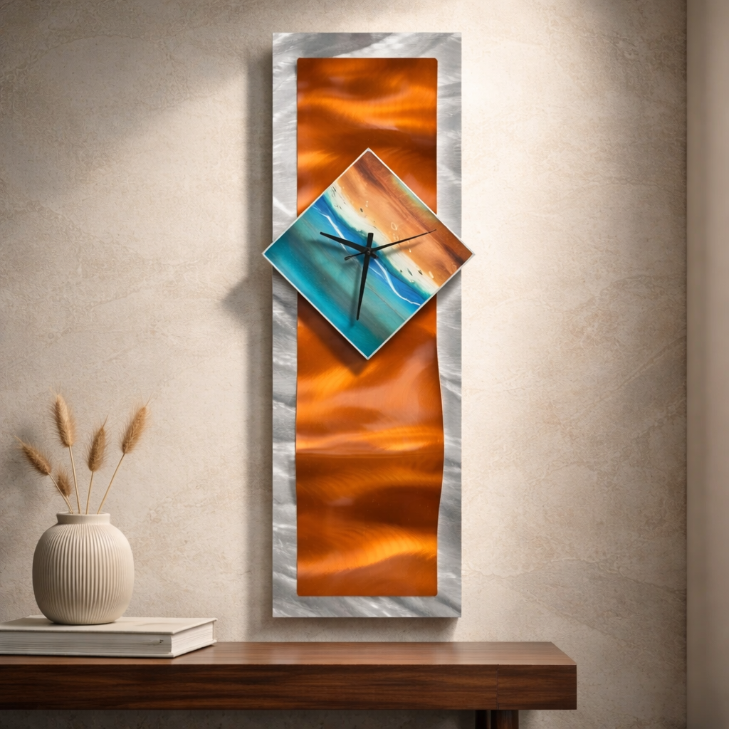 Copper Shoreline - Metal Wall Clock 9"x26"