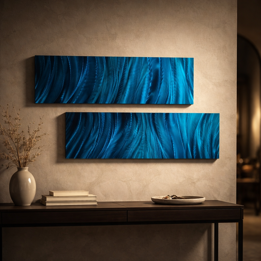 Azure Flow - Metal Wave Wall Art Set of 2 (12"x36" each) (gem p49)