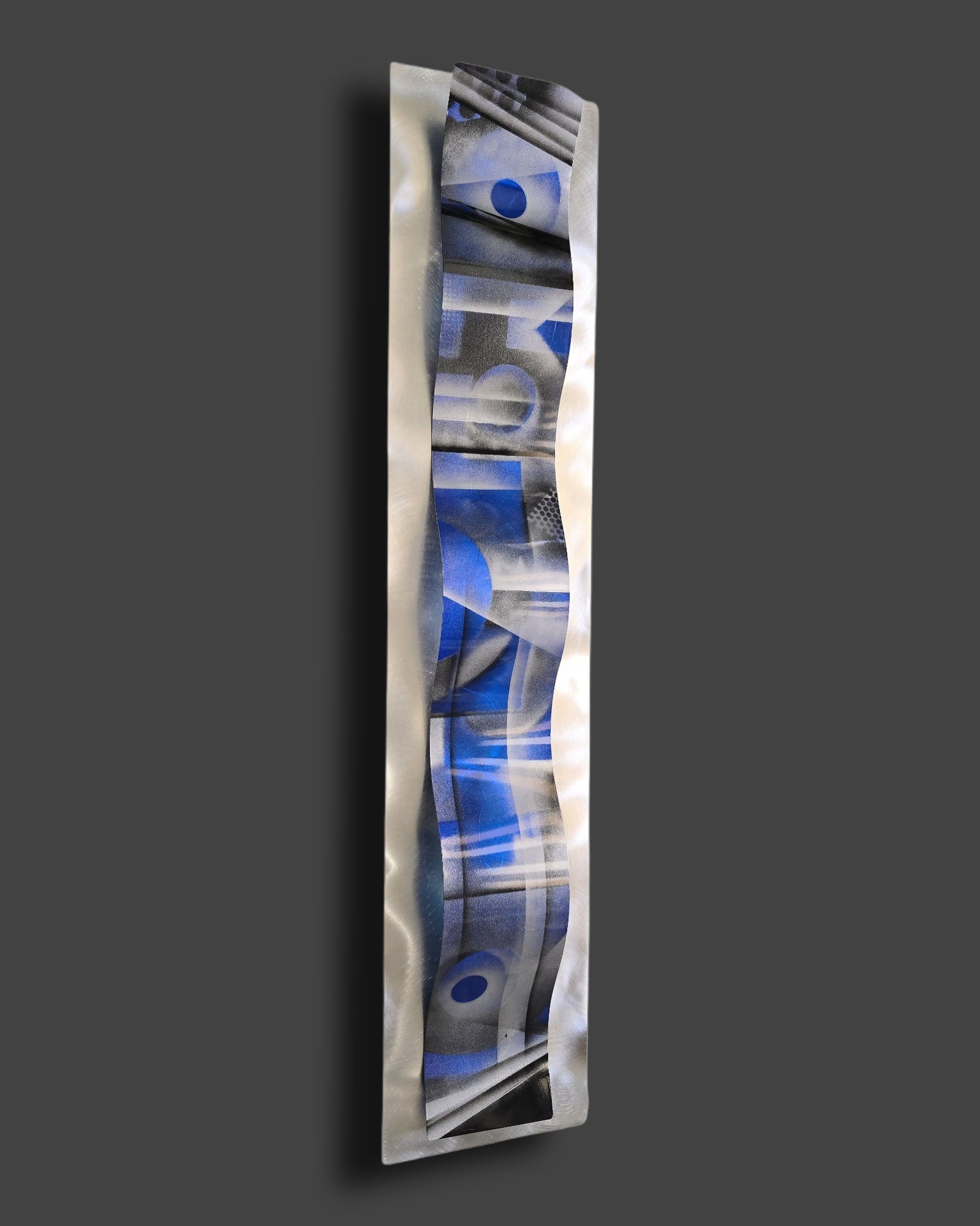 Cobalt Geometry - One-of-a-kind Metal Wave Wall Art 10"x46"