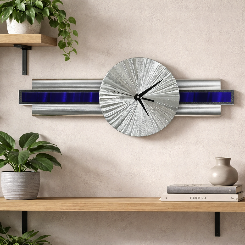 Blue Orbit - Metal Wall Clock 10"x32"