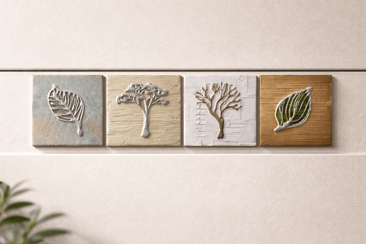 Quiet Grove - 4-Panel Metal Wall Art Set 6"x6" Each