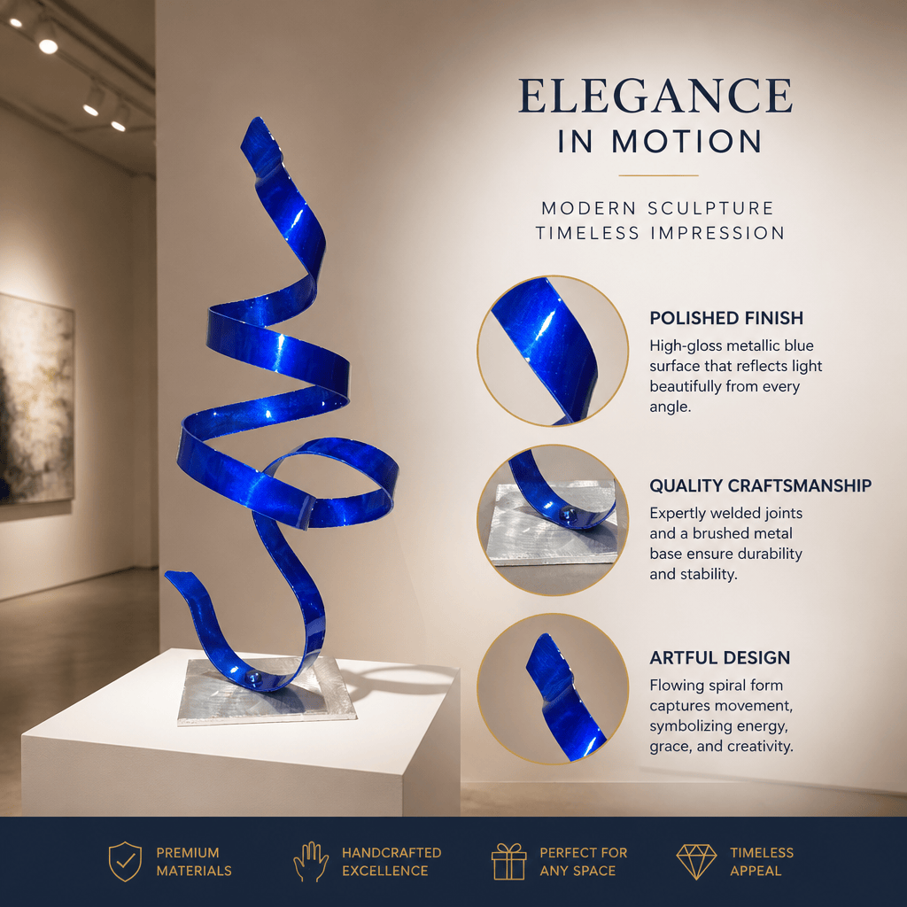 (The Coil) - Blue Metal Sculpture 18"x8"x8"
