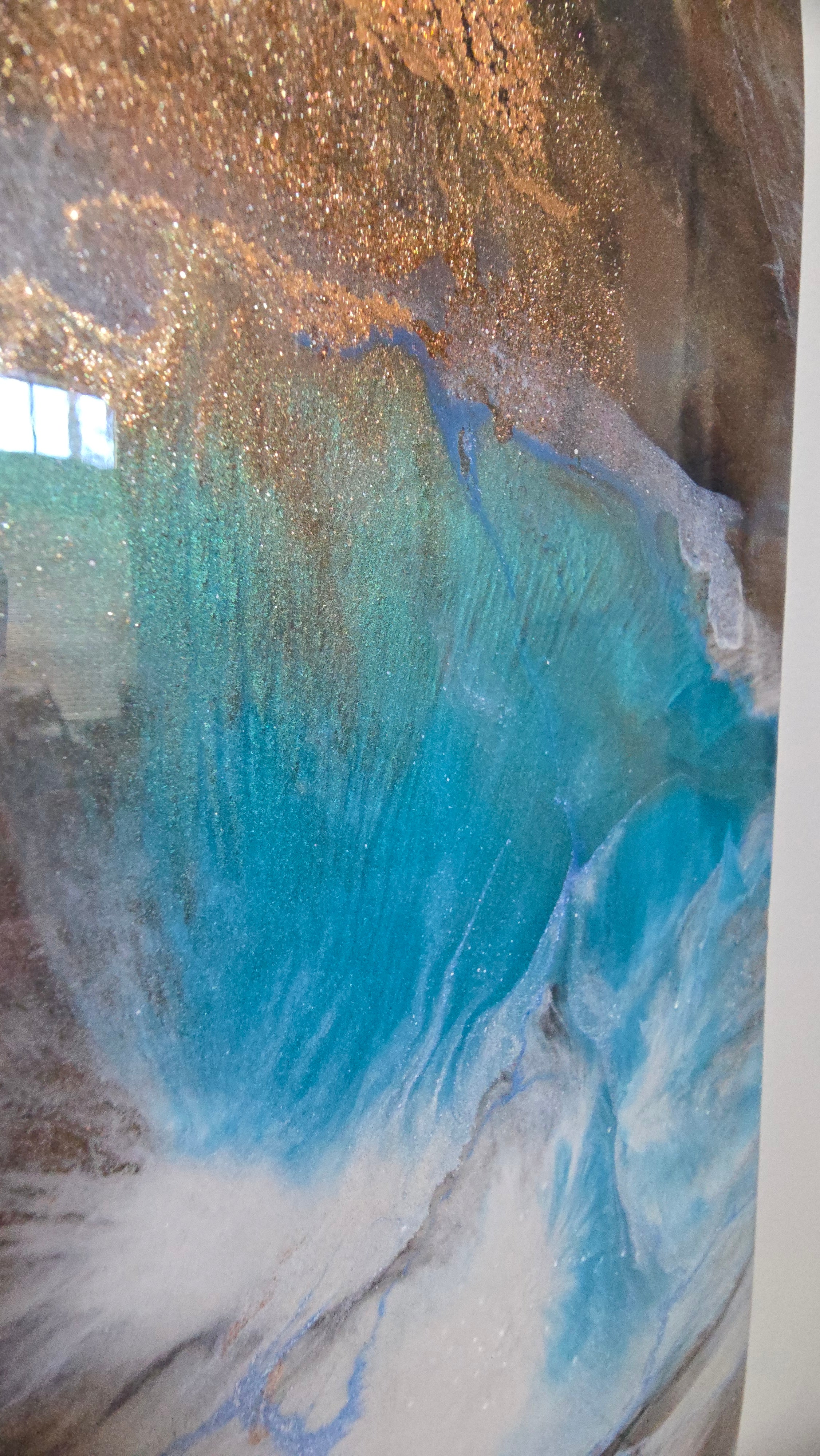 Turquoise Dreams - 12"x48" Abstract Canvas Art with Metallic Accents