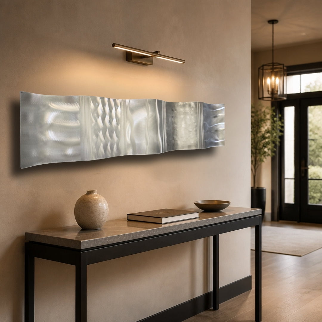 Sterling Flow - Metal Wave Wall Art 46"x10"