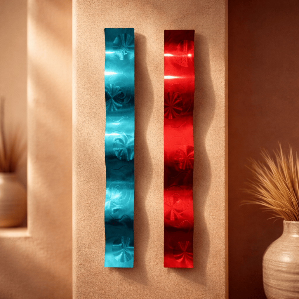 Azure & Crimson Tide - Metal Wave Wall Art Set of 2 (wav81)
