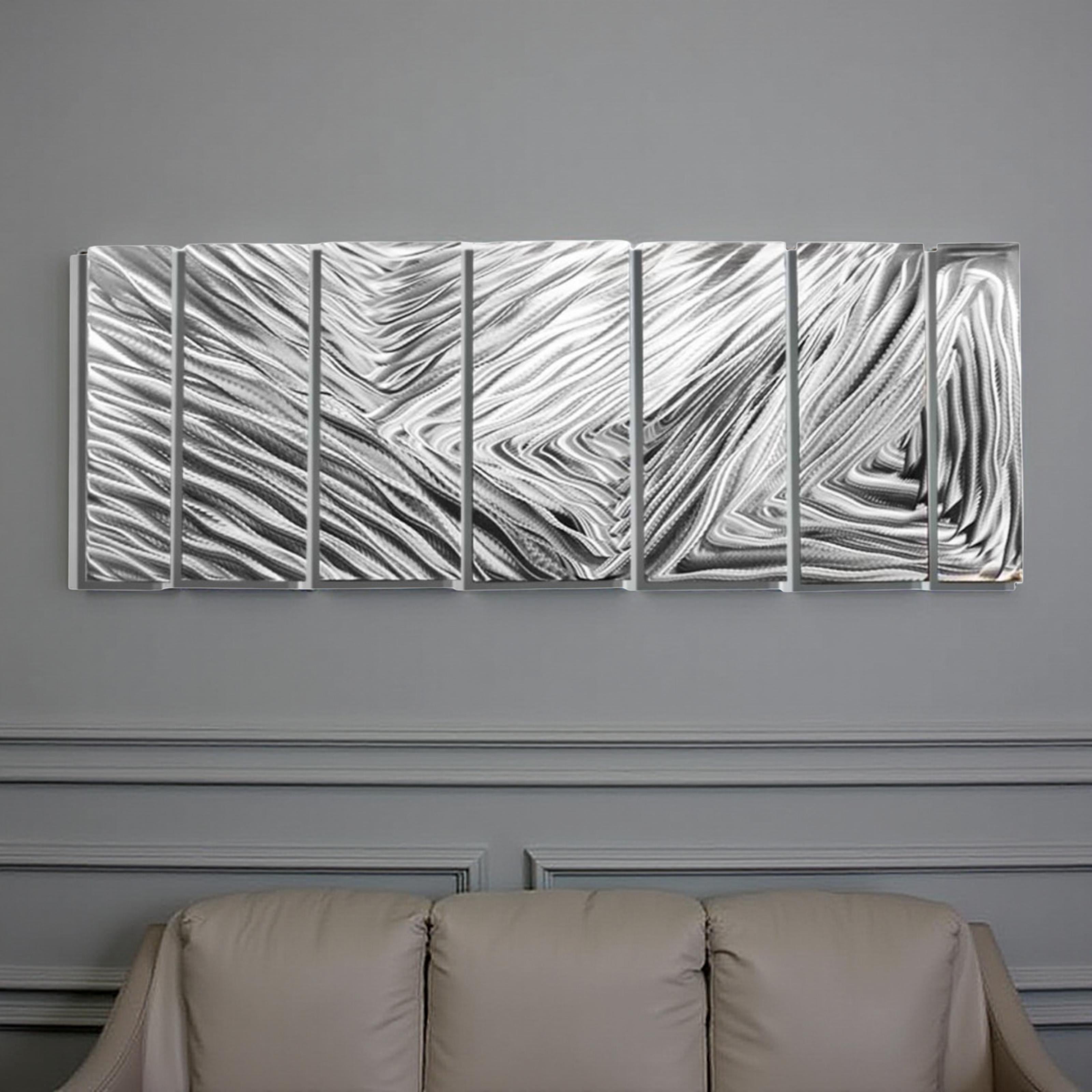 Silver Abstract Metal Wall Painting by Jon Allen - Soothing Shores
